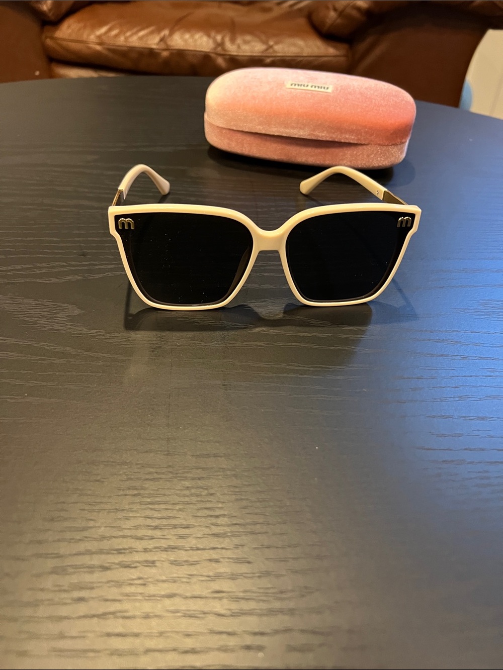 Miu Miu Cream Frame Sunglasses with Black Lenses - Picture 8 of 14